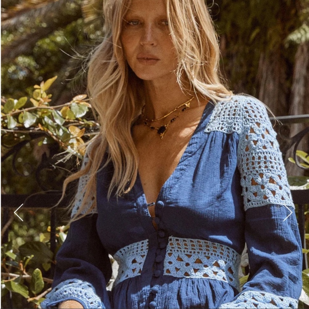 Chasing Unicorns Blue and White Crochet Dress